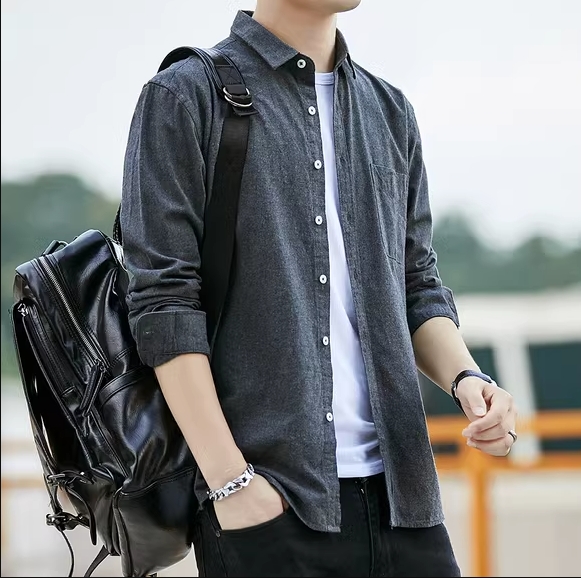 秋季男士磨毛衬衣宽松休闲上衣男款纯棉衬衫长袖痞帅男装潮流外套